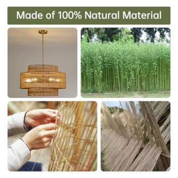 InterMaka 24” Boho Large Rattan Chandelier Light Fixture,6-Light Large Hand Woven Pendant Light Fixture Farmhouse Rustic Chandeliers for Kitchen Bedroom, Dining Room, Living Room, Hallway, Foyer