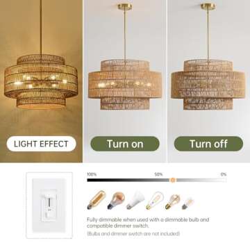 InterMaka 24” Boho Large Rattan Chandelier Light Fixture,6-Light Large Hand Woven Pendant Light Fixture Farmhouse Rustic Chandeliers for Kitchen Bedroom, Dining Room, Living Room, Hallway, Foyer