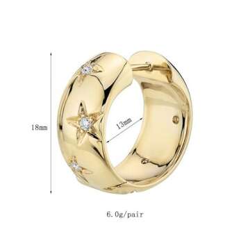 Gold Plated Big Hoop Earrings for Women Zircon Star Round Circle Piercing Earrings Party Jewelry Accessories Jqh0002-Gg