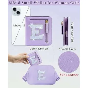 COSHAYSOO Initial RFID Wallet Small Birthday Easter Stocking Stuffer Gifts Idea for Her Flower Girls Bridesmaids Bachelorette Wedding Anniversary Party Favor Personalized Presents Purple E