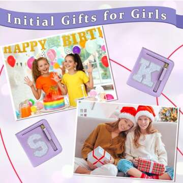 COSHAYSOO Initial RFID Wallet Small Birthday Easter Stocking Stuffer Gifts Idea for Her Flower Girls Bridesmaids Bachelorette Wedding Anniversary Party Favor Personalized Presents Purple E