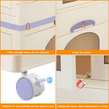 rwcoet Collapsible Stackable Storage Bins 8gal & 32L 3 Pack, Storage Cabinet with Lids and Doors, Cr...