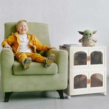 rwcoet Collapsible Stackable Storage Bins 8gal & 32L 3 Pack, Storage Cabinet with Lids and Doors, Craft Storage Bins with Open Front Doors and Wheels for Bedroom & Living Room