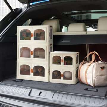 rwcoet Collapsible Stackable Storage Bins 8gal & 32L 3 Pack, Storage Cabinet with Lids and Doors, Craft Storage Bins with Open Front Doors and Wheels for Bedroom & Living Room