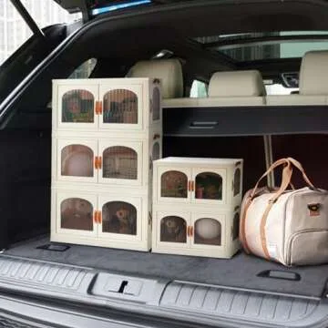 rwcoet Collapsible Stackable Storage Bins 8gal & 32L 3 Pack, Storage Cabinet with Lids and Doors, Craft Storage Bins with Open Front Doors and Wheels for Bedroom & Living Room