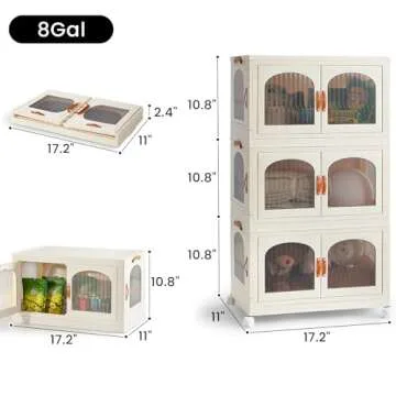 rwcoet Collapsible Stackable Storage Bins 8gal & 32L 3 Pack, Storage Cabinet with Lids and Doors, Craft Storage Bins with Open Front Doors and Wheels for Bedroom & Living Room