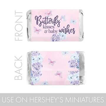 Butterfly Girl Baby Shower Miniature Chocolate Candy Bar Wrappers, A Little Butterfly is on Her Way Baby Shower Decorations, It's a Girl Favor Stickers - 45 Count