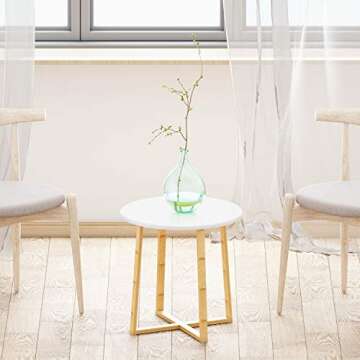 BAMEOS Side Table Modern Nightstand Round Side End Accent Coffee Table for Living Room Bedroom Balcony Family and Office (19.7inx18.7in)