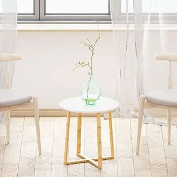 BAMEOS Side Table Modern Nightstand Round Side End Accent Coffee Table for Living Room Bedroom Balcony Family and Office (19.7inx18.7in)