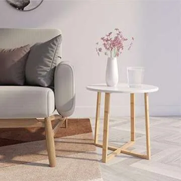 BAMEOS Side Table Modern Nightstand Round Side End Accent Coffee Table for Living Room Bedroom Balcony Family and Office (19.7inx18.7in)