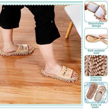 Wesiti 4 Pairs Washable Mop Slippers - Microfiber Floor Cleaning Shoes in 4 Colors