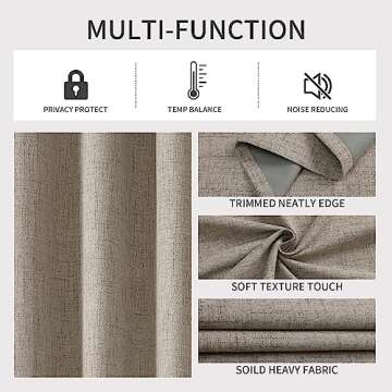 Joydeco Blackout Curtains 108 Inches Long 2 Panels Burg, Room Darkening Curtains for Bedroom, 100% Black Out Textured Thermal Drapes Privacy Protection 2 Panels Set(W52 x L108 Inch, Linen)