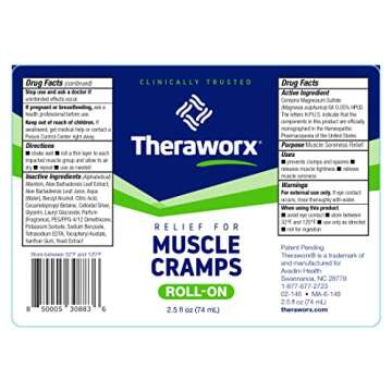 Theraworx Relief for Muscle Cramps Roll-On Fast-Acting Muscle Spasm, Leg Soreness with Magnesium Sulfate - 2.5 oz - 1 Count