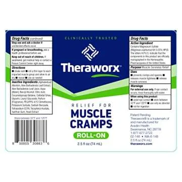 Theraworx Relief for Muscle Cramps Roll-On Fast-Acting Muscle Spasm, Leg Soreness with Magnesium Sulfate - 2.5 oz - 1 Count