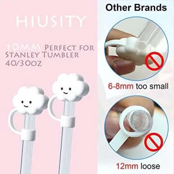 HIUSITY 7Pcs Straw Cover Topper for Stanley Cup,Silicone Straw Caps for Tumbler with Handle 40oz,Cute Cloud 10mm/0.4in Straw Covers,Dust-Proof Reusable Straw Toopers Lids for Stanley Cups Accessories