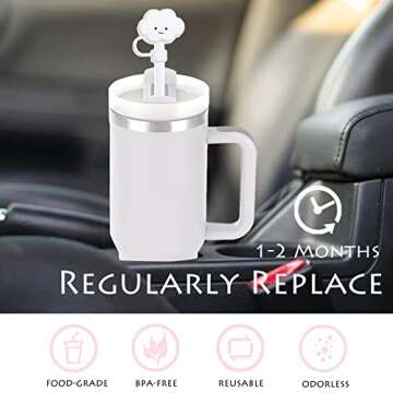 HIUSITY 7Pcs Straw Cover Topper for Stanley Cup,Silicone Straw Caps for Tumbler with Handle 40oz,Cute Cloud 10mm/0.4in Straw Covers,Dust-Proof Reusable Straw Toopers Lids for Stanley Cups Accessories