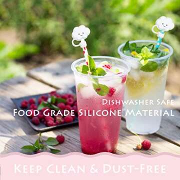 HIUSITY 7Pcs Straw Cover Topper for Stanley Cup,Silicone Straw Caps for Tumbler with Handle 40oz,Cute Cloud 10mm/0.4in Straw Covers,Dust-Proof Reusable Straw Toopers Lids for Stanley Cups Accessories