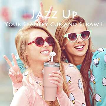 HIUSITY 7Pcs Straw Cover Topper for Stanley Cup,Silicone Straw Caps for Tumbler with Handle 40oz,Cute Cloud 10mm/0.4in Straw Covers,Dust-Proof Reusable Straw Toopers Lids for Stanley Cups Accessories