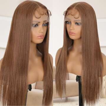 XIXIBI Brown Lace Front Wigs for Women, Long Straight Auburn Brown Wigs with Baby Hair, Pre Plucked ...
