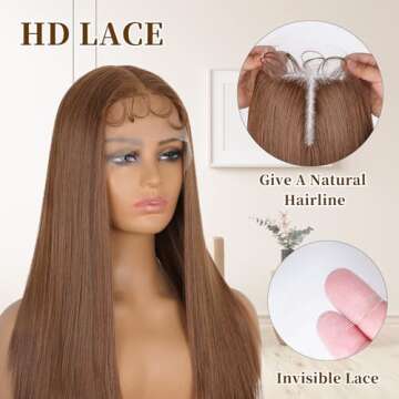 XIXIBI Brown Lace Front Wigs for Women, Long Straight Auburn Brown Wigs with Baby Hair, Pre Plucked Ready to Wear Synthetic HD Glueless Lace Frontal Wigs Hair Replacement Wigs for Daily Party Use