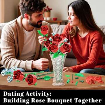 Valentines Artificial Flowers for Adults Rose Bouquet Building Set, Wildflowers Icon Flowers Botanical Collection Kits Compatible with Lego Flower, Valentines Day Gifts for Her Kids Women Girls