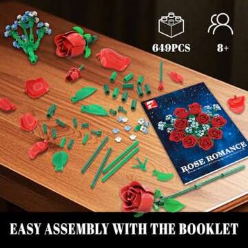 Valentines Artificial Flowers for Adults Rose Bouquet Building Set, Wildflowers Icon Flowers Botanical Collection Kits Compatible with Lego Flower, Valentines Day Gifts for Her Kids Women Girls