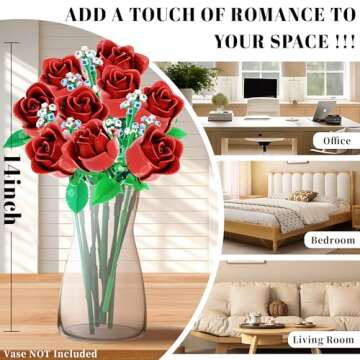 Valentines Artificial Flowers for Adults Rose Bouquet Building Set, Wildflowers Icon Flowers Botanical Collection Kits Compatible with Lego Flower, Valentines Day Gifts for Her Kids Women Girls