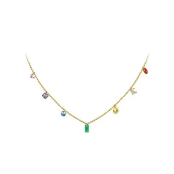 ALRNBY Charm Necklace for Women - Trendy Gold Y2K Choker with Rainbow Gemstones & Non-Tarnish Design