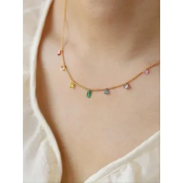 ALRNBY Charm Gold Necklace for Women with Rainbow Crystals