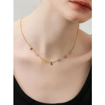ALRNBY Charm Gold Necklace for Women with Rainbow Crystals