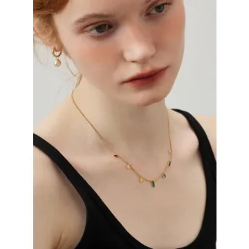 ALRNBY Charm Gold Necklace for Women with Rainbow Crystals