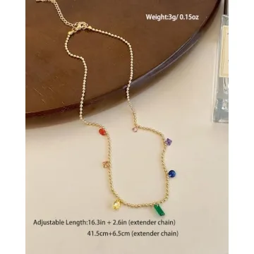 ALRNBY Charm Gold Necklace for Women with Rainbow Crystals