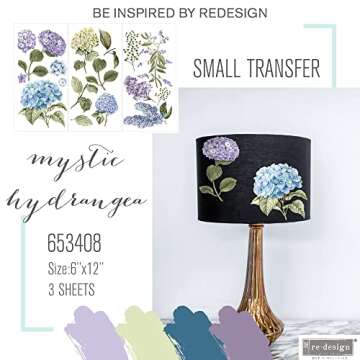 Redesign With Prima Small Transfers Mystic Hydrangea 3 Sheets,6"x12" 655350653408 Home Decor Furniture Transfer Furniture Tattoo Wall Stickers 3D Home Wall Decal