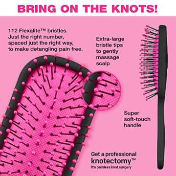 The Knot Dr. for Conair Mini Hair Brush, Wet and Dry Detangler, Removes Knots and Tangles, For All Hair Types, Pink