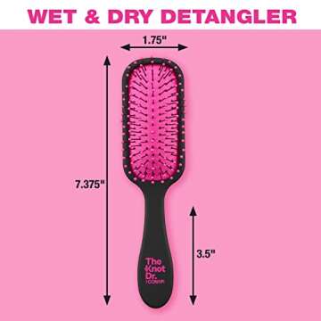 The Knot Dr. for Conair Mini Hair Brush, Wet and Dry Detangler, Removes Knots and Tangles, For All Hair Types, Pink