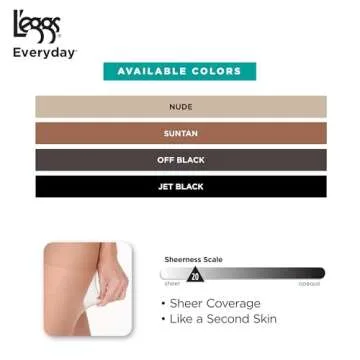 L'eggs Everyday Standard-Panty Sheer Toe Pantyhose for All Day Comfort, 100% Nylon, Nude, Size B (Pack of 4)