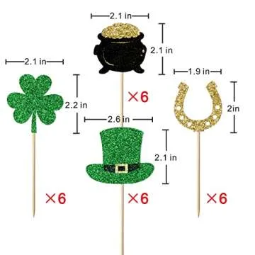 Artczlay 24pcs clover cupcake topper, St. Patrick’s Day Irish theme party cake decoration, selected green glitter lucky clover cake decoration supplies