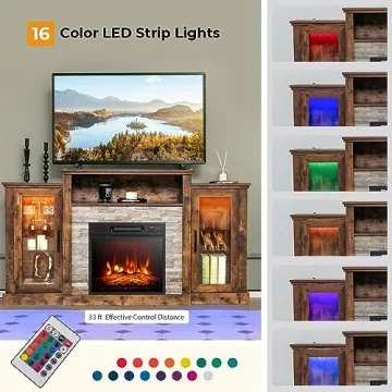 GOFLAME Fireplace TV Stand with LED Lights and Electric Fireplace