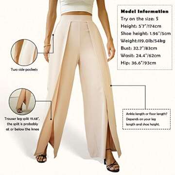 Lrady Womens Casual High Waist Wide Leg Long Palazzo Pants High Split Legs Loose Fit Elegant Elastic Waist Trousers, Grey, XX-Large