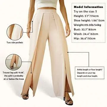 Lrady Womens Casual High Waist Wide Leg Long Palazzo Pants High Split Legs Loose Fit Elegant Elastic Waist Trousers, Grey, XX-Large