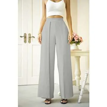 Lrady Womens Casual High Waist Wide Leg Long Palazzo Pants High Split Legs Loose Fit Elegant Elastic Waist Trousers, Grey, XX-Large