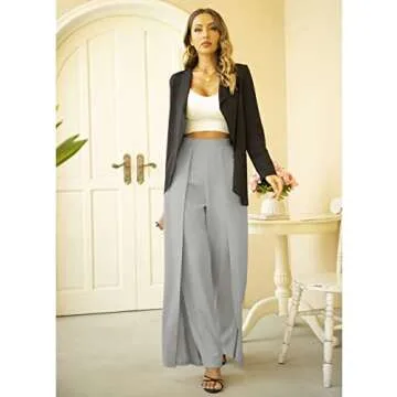 Lrady Womens Casual High Waist Wide Leg Long Palazzo Pants High Split Legs Loose Fit Elegant Elastic Waist Trousers, Grey, XX-Large