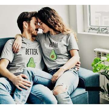 Couple Shirt for Him&Her Funny Couple T-Shirt Better&Half Summer 1 Piece(Grey-Half,L)
