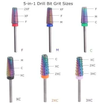 MZCMSL 5 in 1 Carbide Nail Drill Bit for Removing Acrylic or Gel, Both Left and Right Handed - Two Way Rotate Use,3/32 Shank efile Bit (Fine,Multicolor)