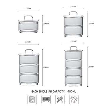 Cicano Glass Storage Jars with Lids,Multi-Tier Stackable Containers Kitchen Food Canisters Sweets Ca...