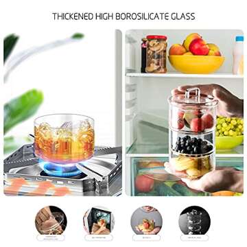 Cicano Glass Storage Jars with Lids,Multi-Tier Stackable Containers Kitchen Food Canisters Sweets Canning Glass Jar 3-Tier