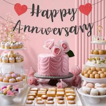 Happy Anniversary Banner, Pre-Strung Party Signs Decorations Glitter Banner for Couple Lovers Weeding Anniverniversary Party Decorations (Black)