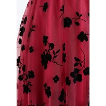 Elegant Red Midi Skirt with 3D Floral Design for Women
