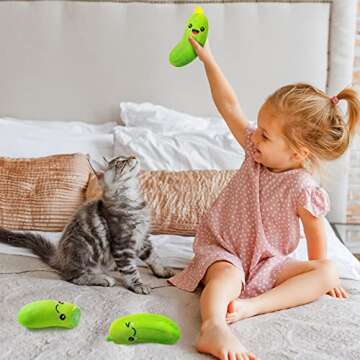 MALLMALL6 5Pcs Pickle Cat Toys, Kitten Catnip Toys for Cat Lover Gifts, Indoor Kitten Chew Bite Kick Plush Cucumber Catmint Supplies, Interactive Pet Set with Cute Expression for Pet Presents