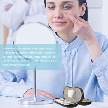 Healifty Double Sided Contact Lens Case, Contact Lens Travel Case with Built-in Mirror, Tweezer and Contact Solution Bottle, Leak Proof Daily Glasses and Contact Case 2 in 1 for Travel